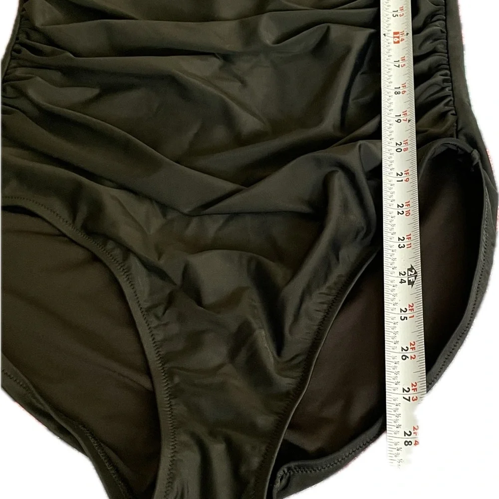 NWT J Crew Classic Black Ruched V-neck One-Piece Swimsuit Size L